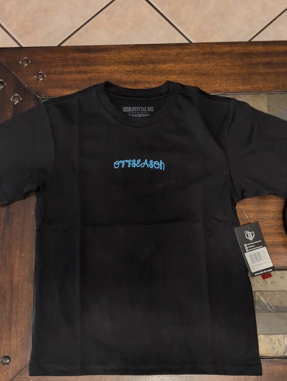 Baseball Lifestyle 101 Kids  "Off-season" Black Short Sleeve Tee with Blue Logo